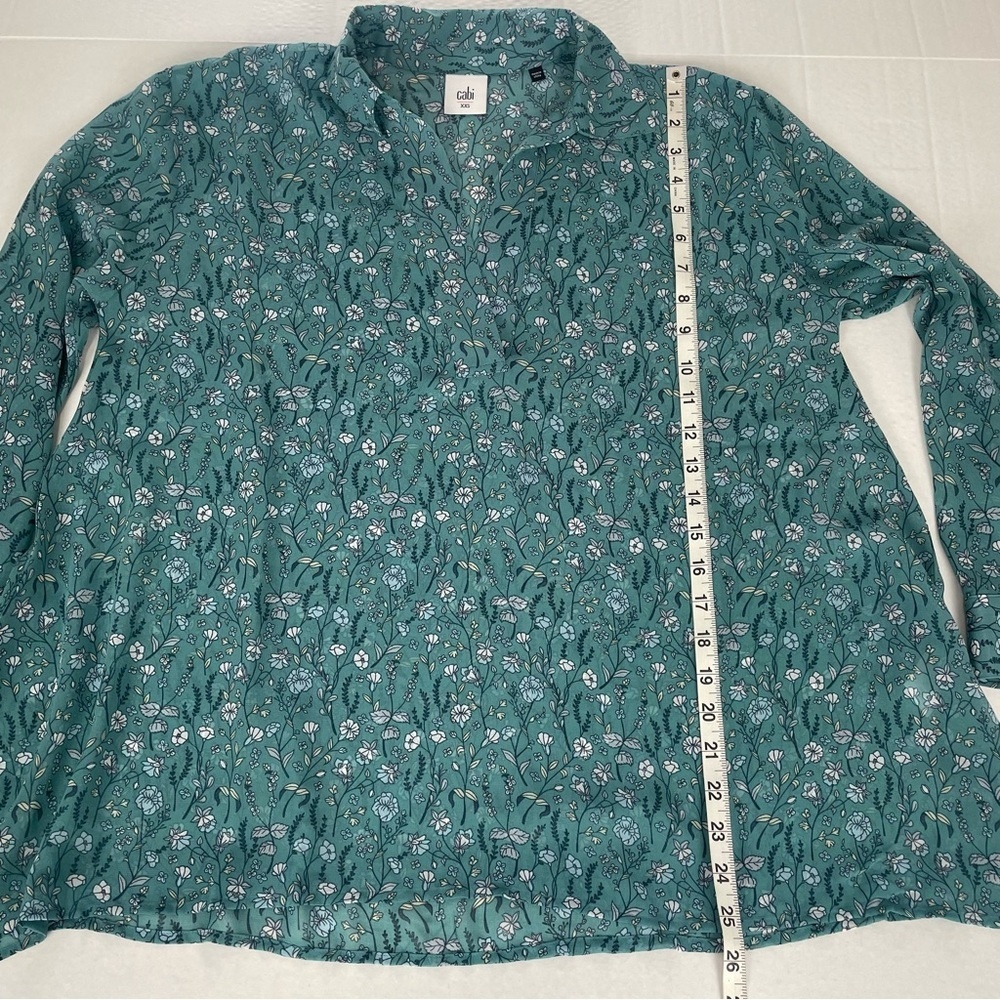 CAbi 3761 Kate Chase Field of Flowers Blouse Size XXS Blue Green‎ Floral Sheer - Picture 8 of 10